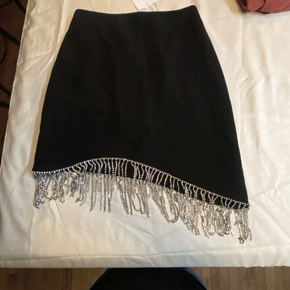 Los Angeles Atelier & Other Stories NWT Black Rhinestone Fringe Mini Skirt 0